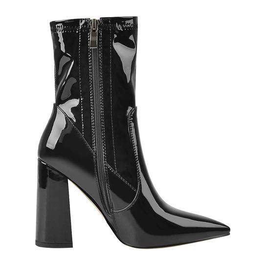 Black Pointed Toe Chunky Heels Ankle Boots