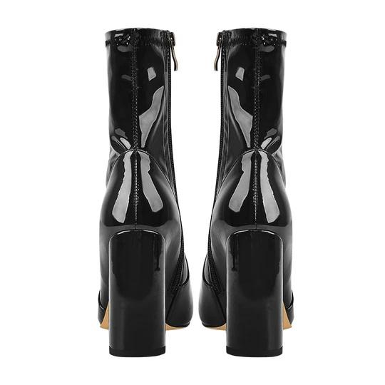 Black Pointed Toe Chunky Heels Ankle Boots