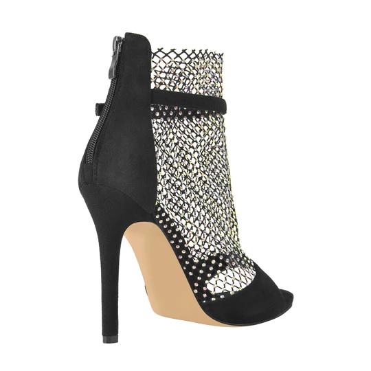 Black Peep Toe Rhinestone Grid High Heel Stiletto ankle boots sandals