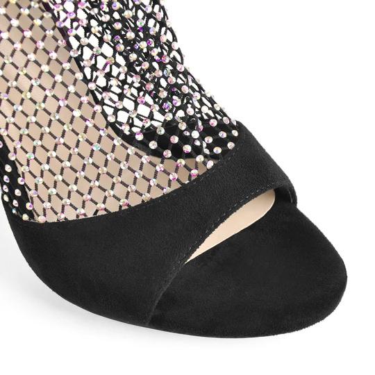 Black Peep Toe Rhinestone Grid High Heel Stiletto ankle boots sandals