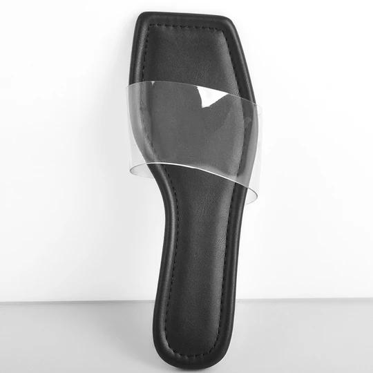 Clear Band Black Flat Sandals Mules
