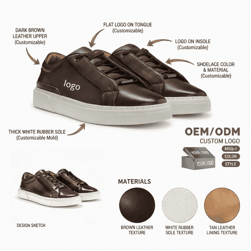 Dark Brown Calfskin Board Sneakers — OEM/ODM by XINZIRAIN