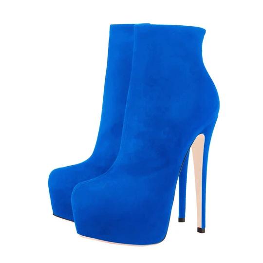 Blue Suede Platform Ankle Boots Stiletto Booties