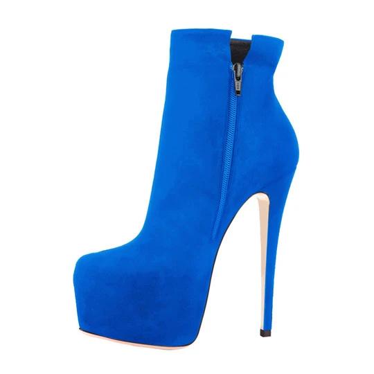 Blue Suede Platform Ankle Boots Stiletto Booties