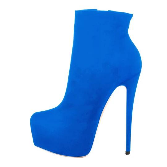 Blue Suede Platform Ankle Boots Stiletto Booties