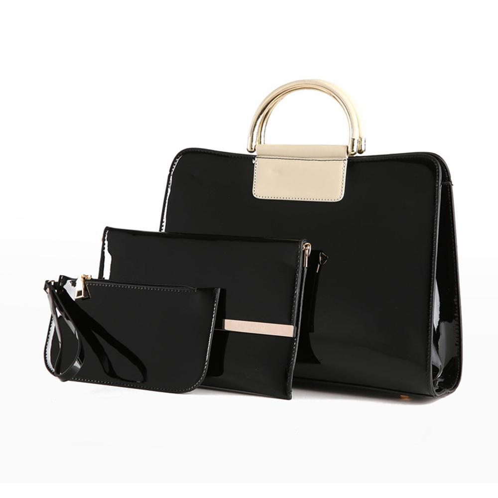 Hot selling low price OL bag classic 4 color 3-piece set wine pu leather women tote hand bag