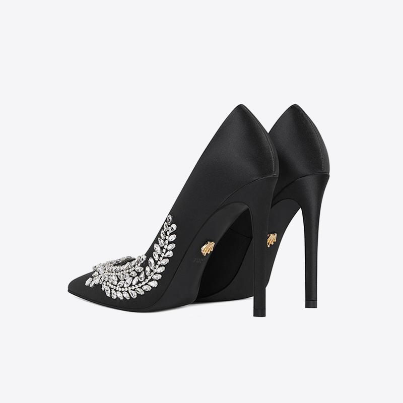 women rhinestone comfortable silk fabric luxury high heel pump women shoes for party