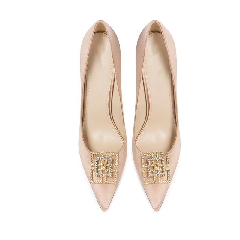 Silk cloth high grade banquet party dress high heel pump women shoes pointed toe ladys pumps