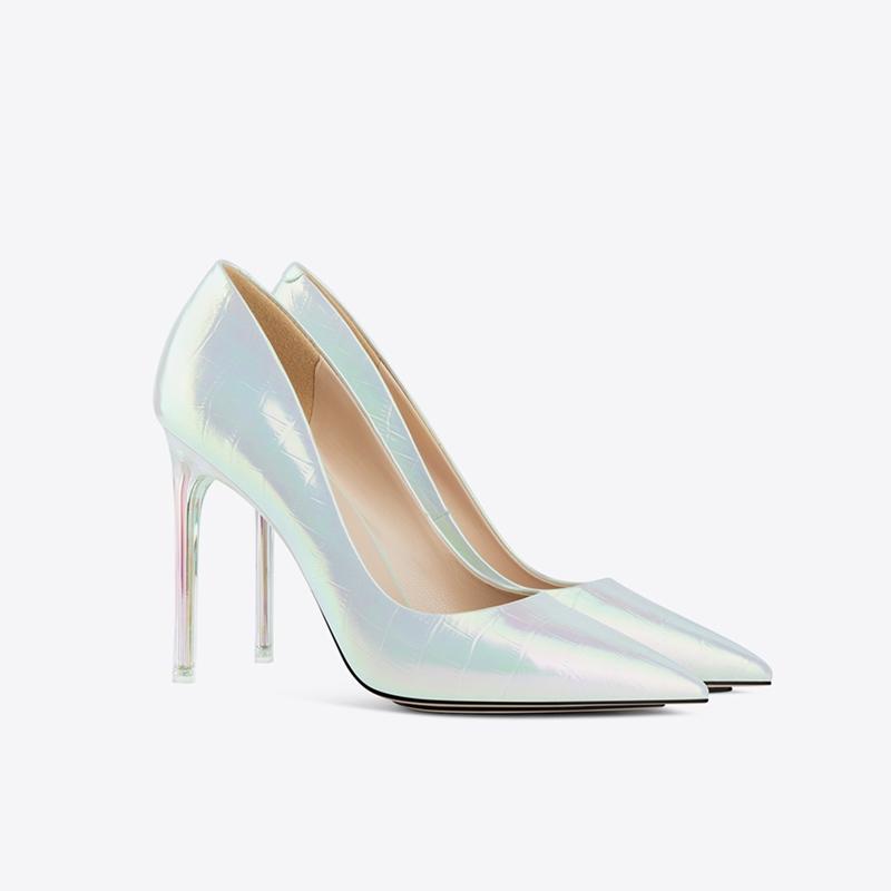Spring new stone pattern patent leather metal heel pumps lady jelly sandals transparent shoes