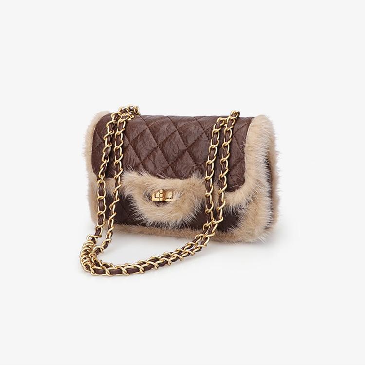 Cross body 2022 Autumn Winter PU Leather Fashion Argyle Shoulder Chain Bag Luxury Messenger Bags Crossbody with Mink Fur