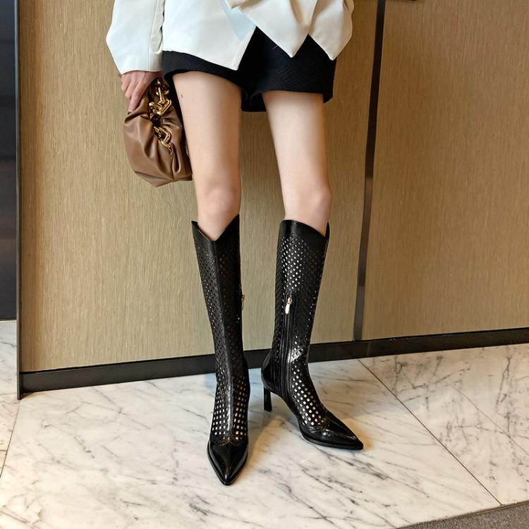 High quality knee high high heel hollow design girls woman summer boot