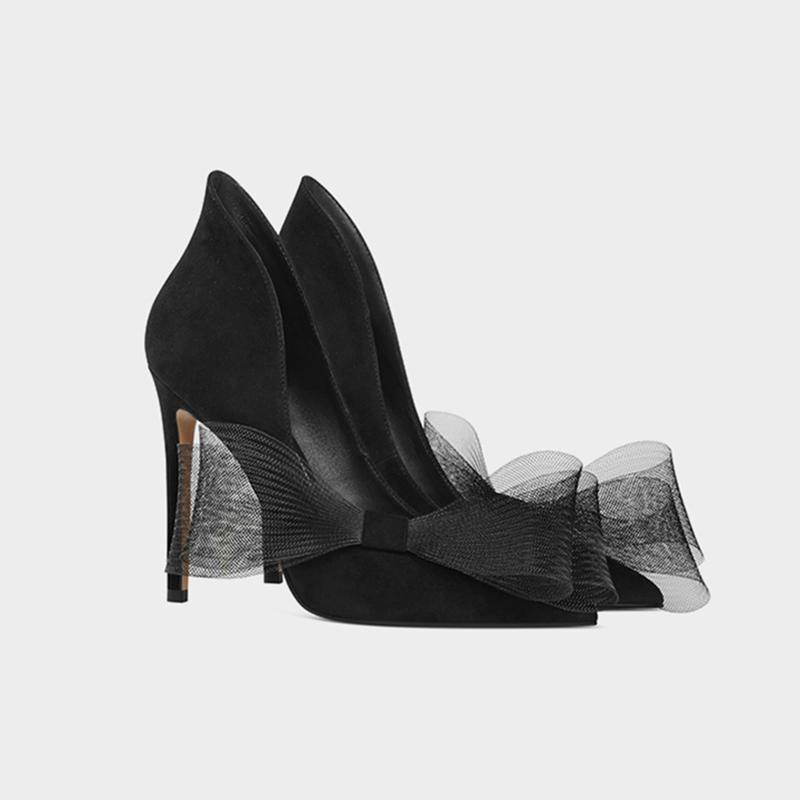 2022 fashion suede bowtie decorated womens high heel shoes party bridal heels for women