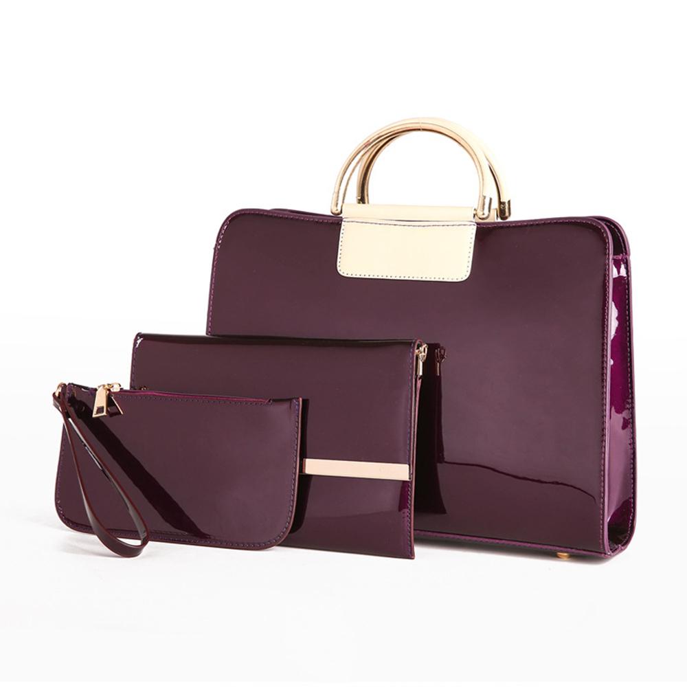 Hot selling low price OL bag classic 4 color 3-piece set wine pu leather women tote hand bag