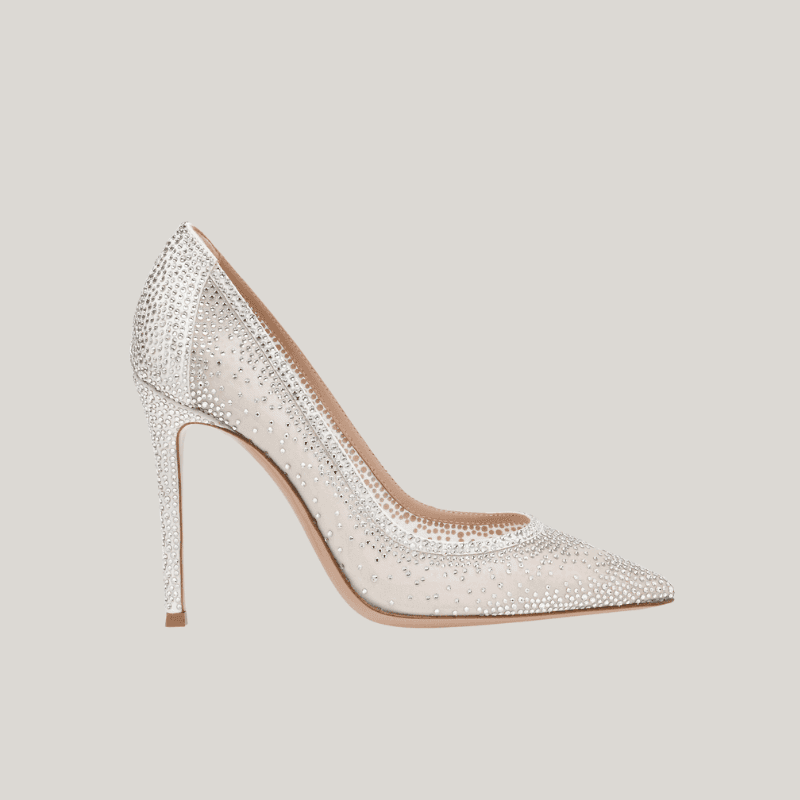 OEM White Organza Crystal Bridal Pumps 105mm | XINZIRAIN Manufacturer