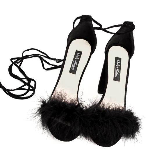 Fluffy Marabou Feather Gladiator Chunky High Heel Sandals