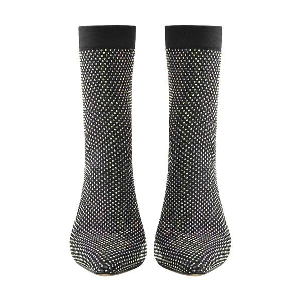 Clear Fishnet Pointed Toe Slim High Heels Rhinestone Sandals Boots Custom Rhinestone Sandals Boots