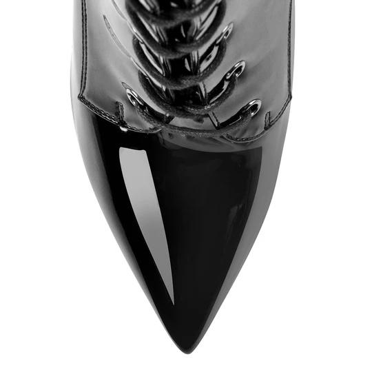 wholesale custom made Black Patent Leather Lace Up Pointed Toe Knee High Boots