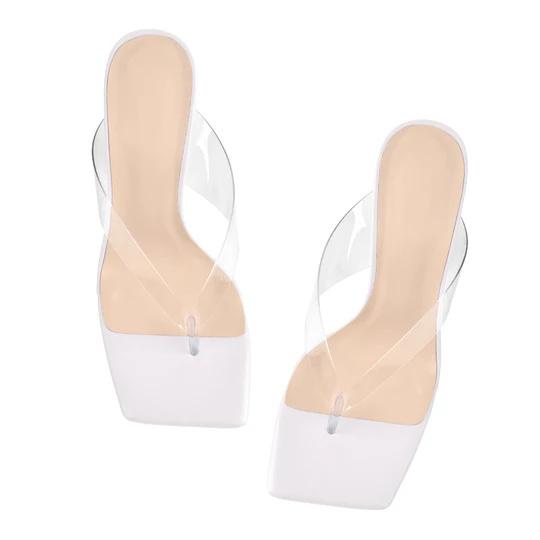 Silver Snake Print Square Toe Transparent Tapered High Heel Thong Sandals Custom Square Toe women heel sandals