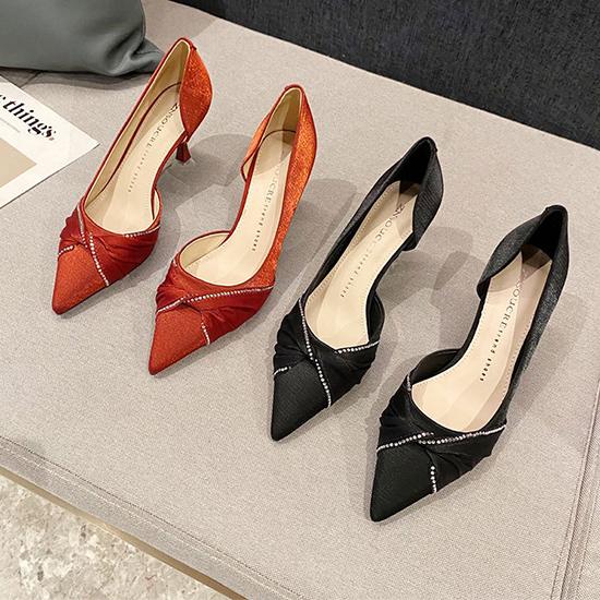 Fashion style hot sale silk satin fabric high heel wedding shoes