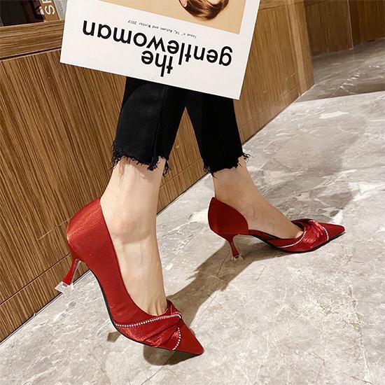 Fashion style hot sale silk satin fabric high heel wedding shoes