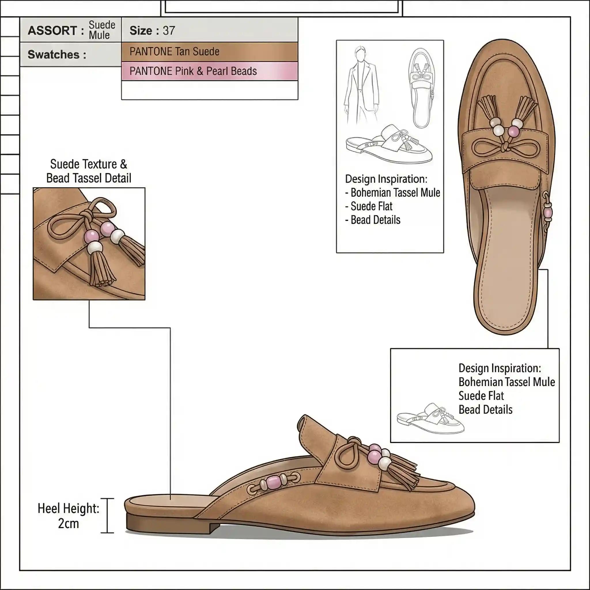 Suede Tassel Mule Flats – Custom Bohemian Mule Shoes Manufacturer