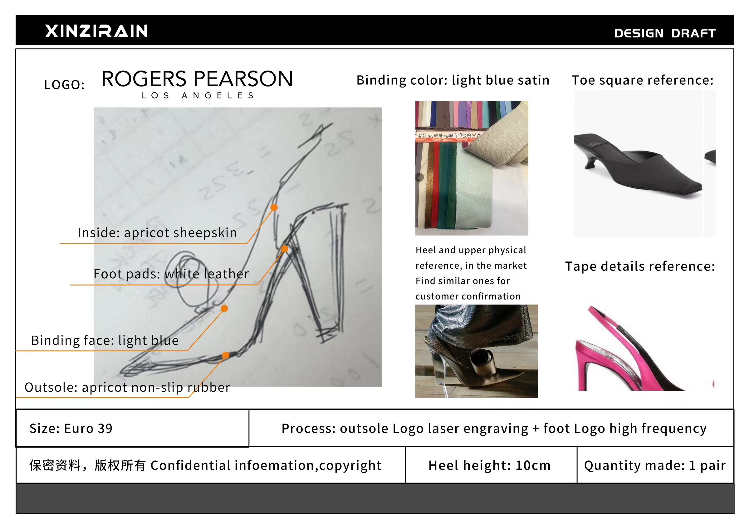 Concept sketch of a stiletto heel with elegant arch design, pointed toe, and ankle strap for launching a luxury shoe brand